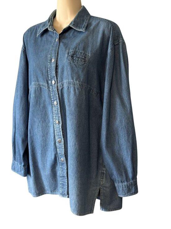 Vintage Cherokee Womens M Denim Button-Up Shirt Long Sleeve Tunic  Blue - Picture 3 of 16
